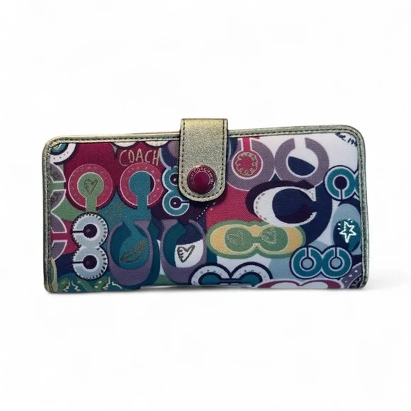 Coach Rare NWT Poppy Pop C Jazzy Signature Wallet Vibrant Design MSRP $228 - Picture 2 of 12